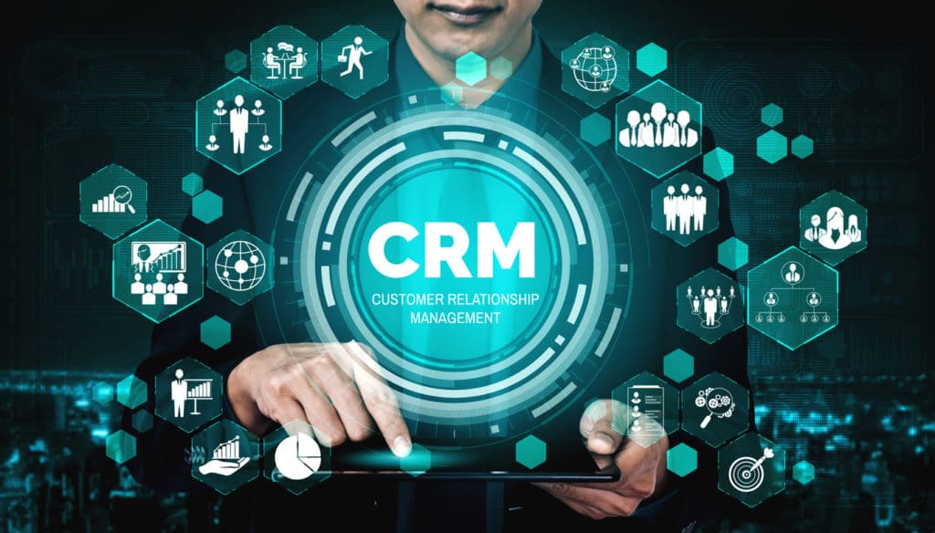 A CRM system for business sales marketing system concept presented in futuristic graphic interface
